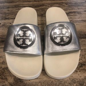 Tory Burch Lina Silver Slides